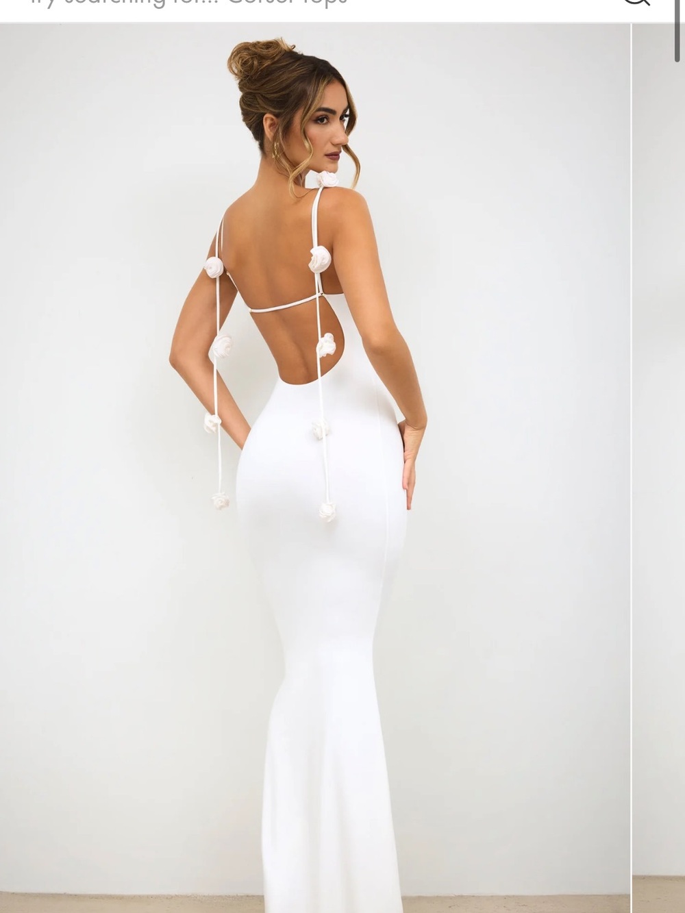 Oh Polly White Backless Maxi Dress with Floral Straps